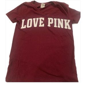 PINK Victoria Secret‎ Love Pink T-shirt Maroon Size XS